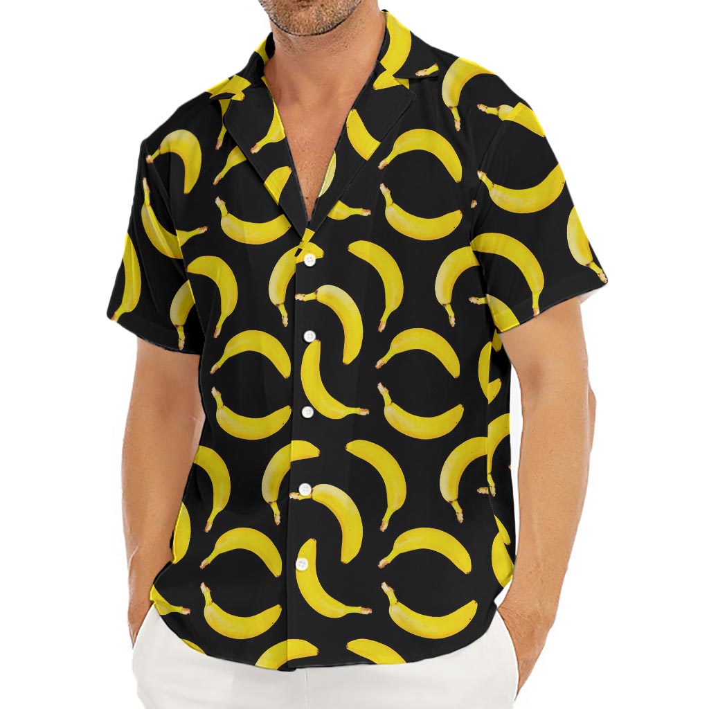 Black Banana Pattern Print Men's Deep V-Neck Shirt