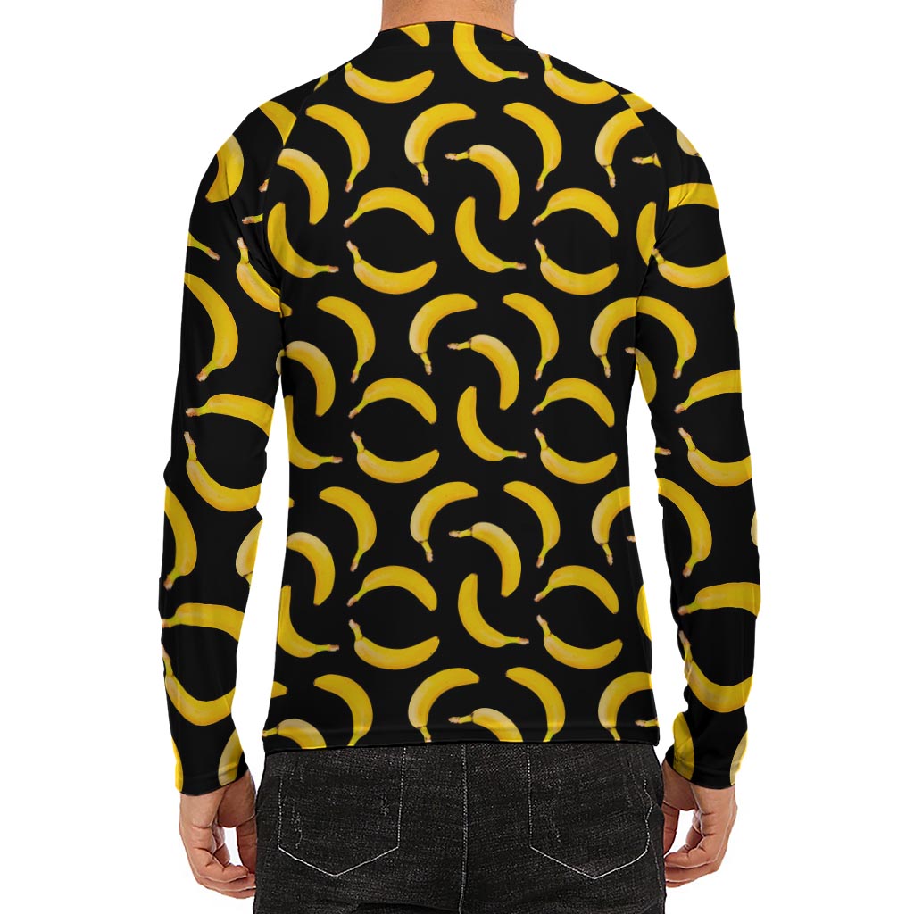 Black Banana Pattern Print Men's Long Sleeve Rash Guard