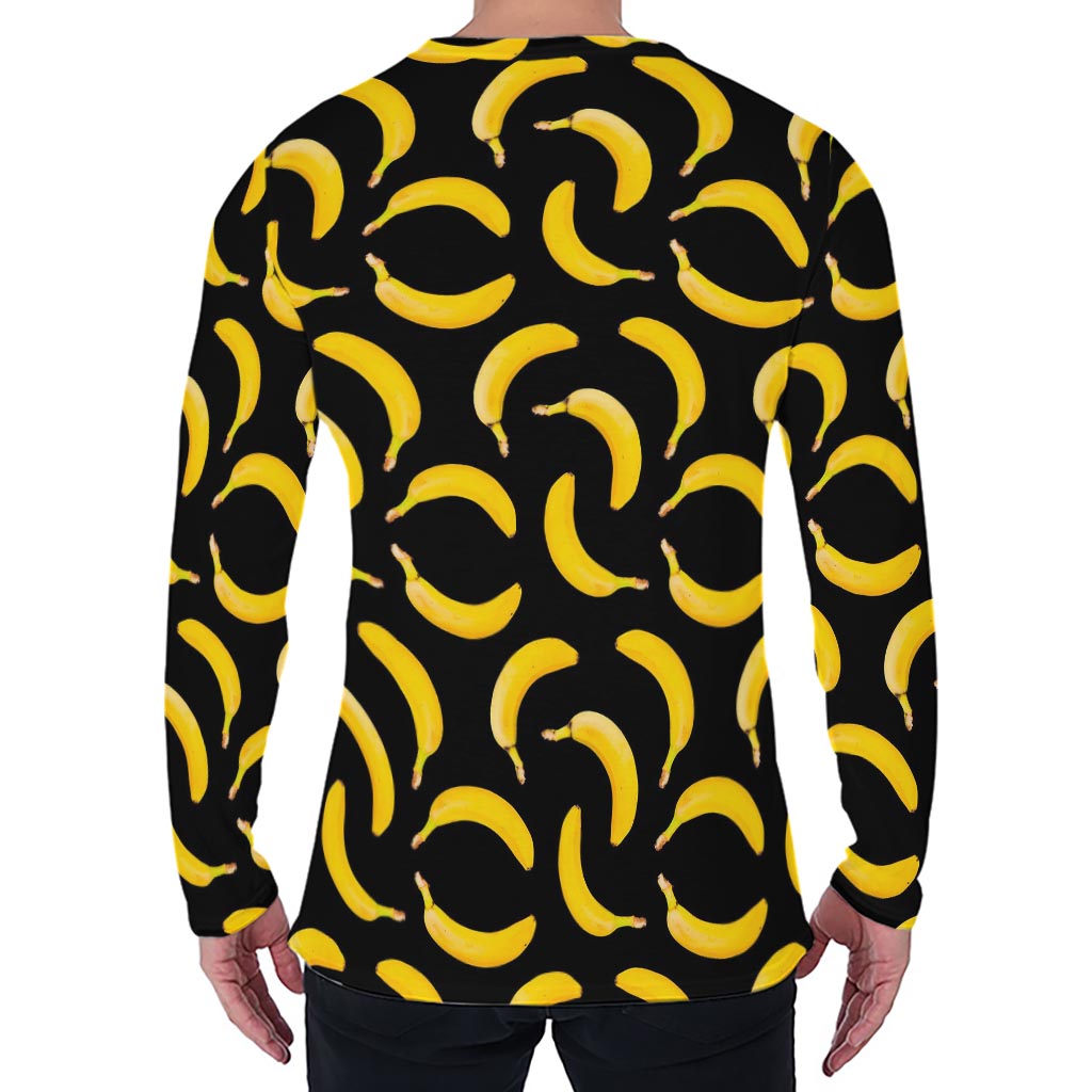 Black Banana Pattern Print Men's Long Sleeve T-Shirt