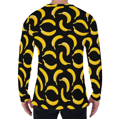 Black Banana Pattern Print Men's Long Sleeve T-Shirt