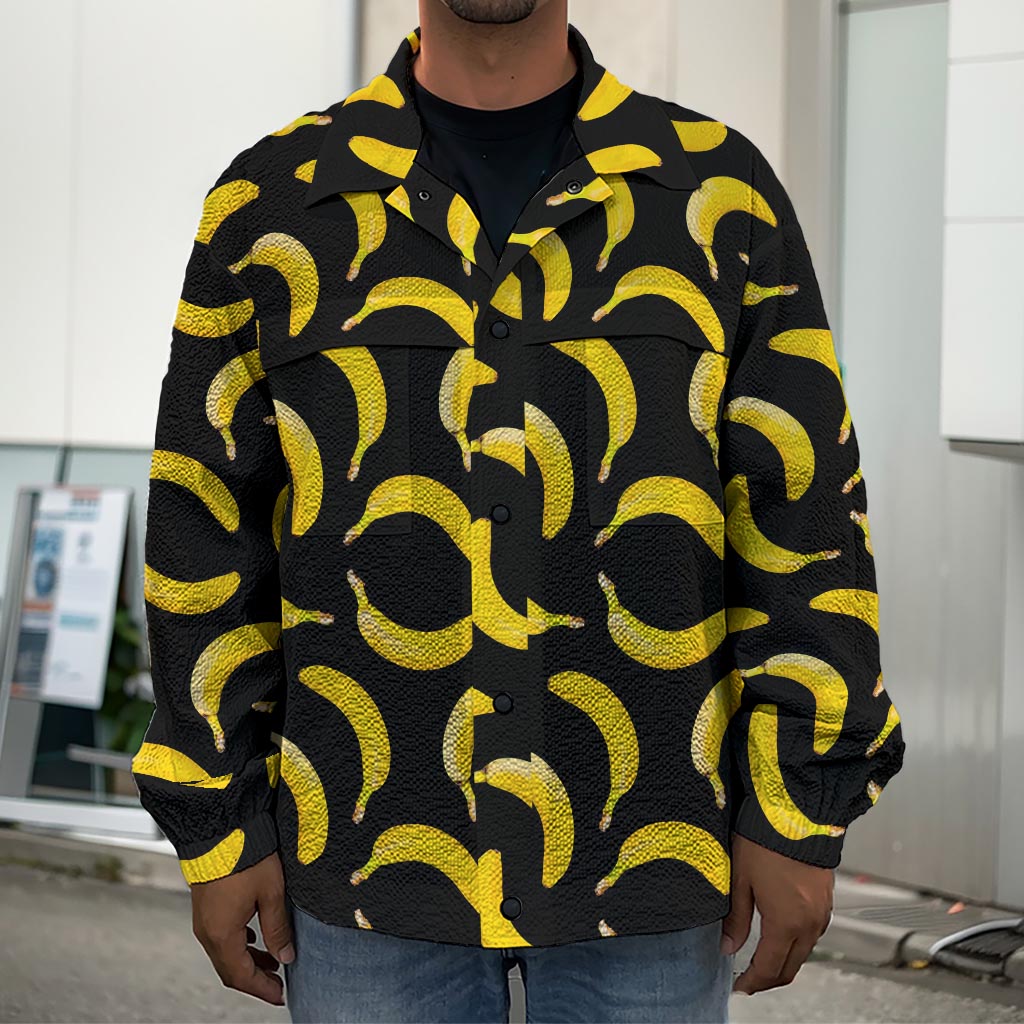 Black Banana Pattern Print Men's Shirt Jacket
