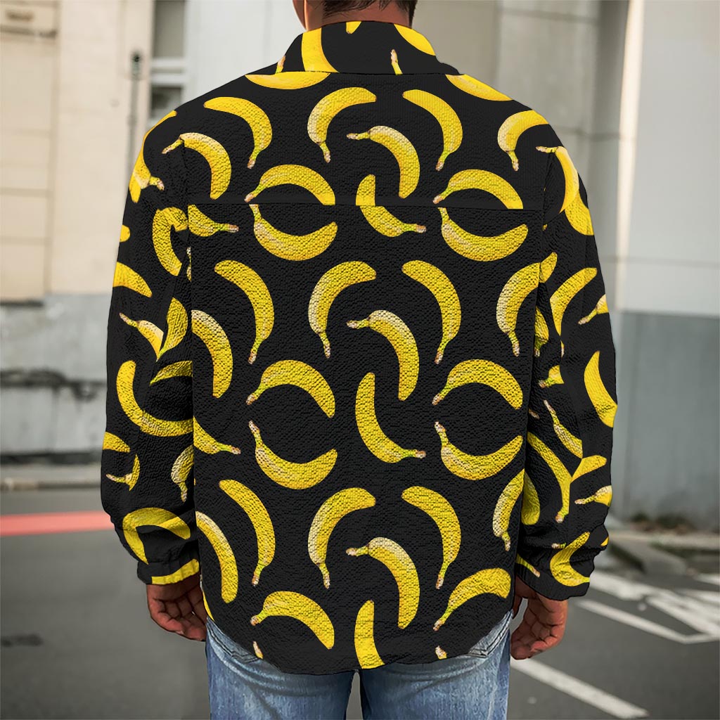 Black Banana Pattern Print Men's Shirt Jacket