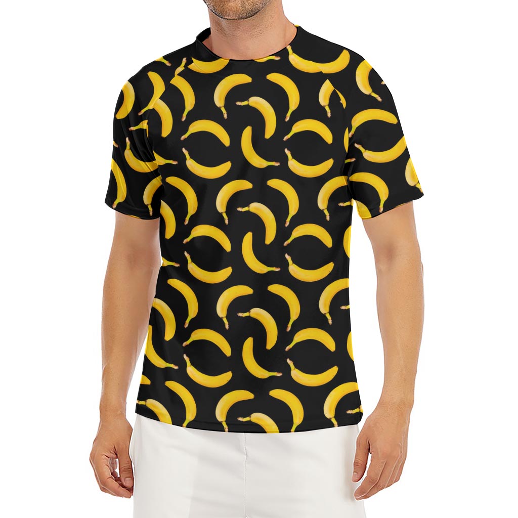 Black Banana Pattern Print Men's Short Sleeve Rash Guard