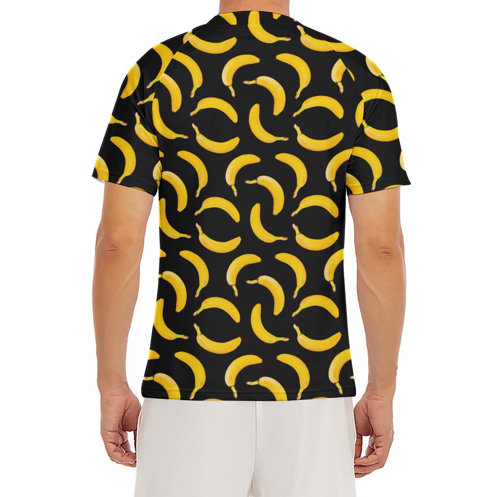 Black Banana Pattern Print Men's Short Sleeve Rash Guard