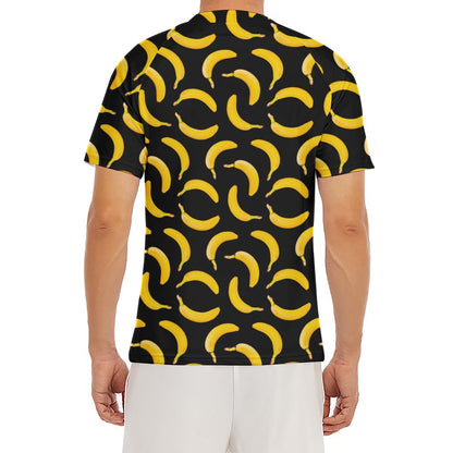Black Banana Pattern Print Men's Short Sleeve Rash Guard