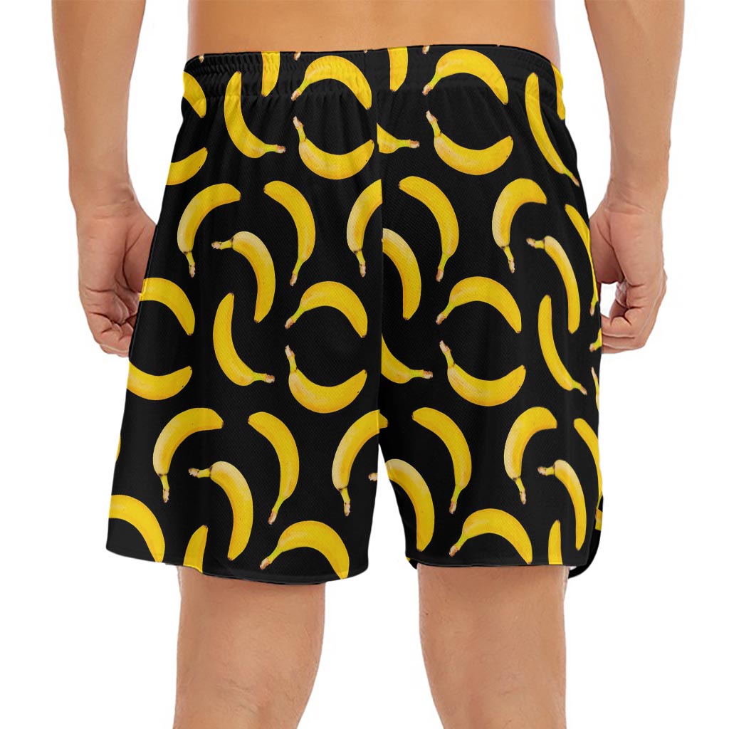 Black Banana Pattern Print Men's Split Running Shorts