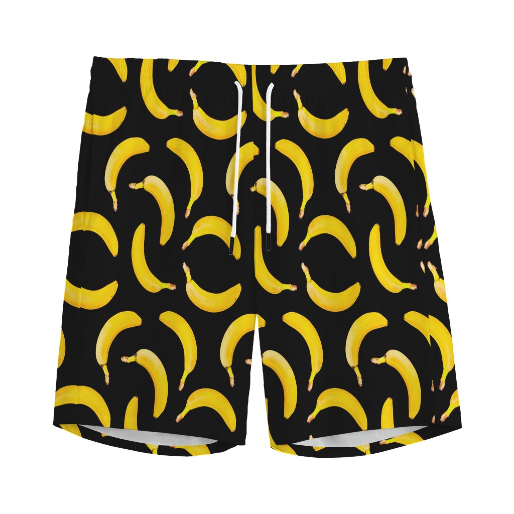 Black Banana Pattern Print Men's Sports Shorts