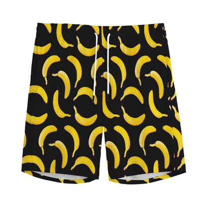 Black Banana Pattern Print Men's Sports Shorts