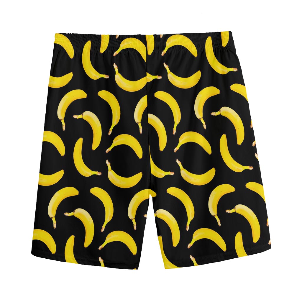 Black Banana Pattern Print Men's Sports Shorts