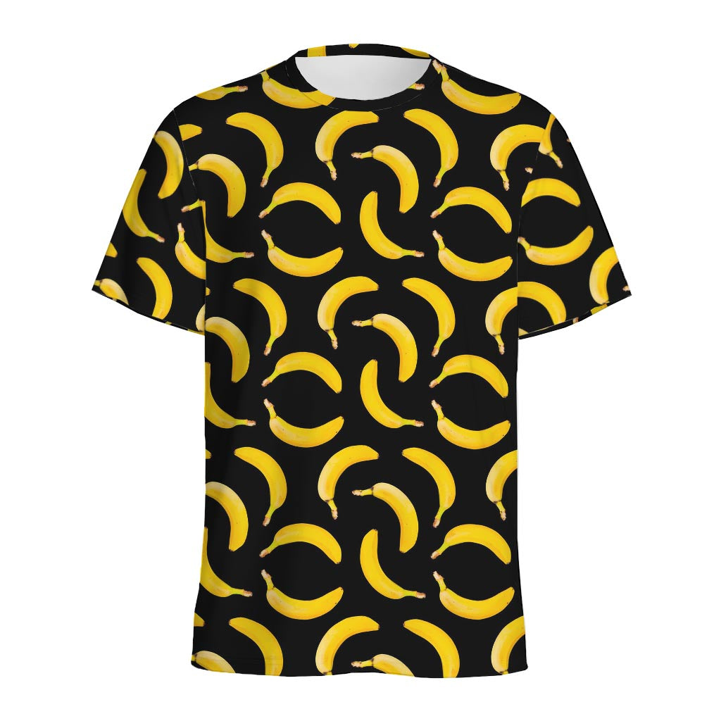 Black Banana Pattern Print Men's Sports T-Shirt