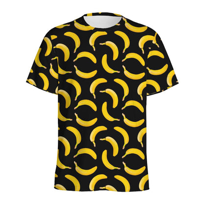 Black Banana Pattern Print Men's Sports T-Shirt
