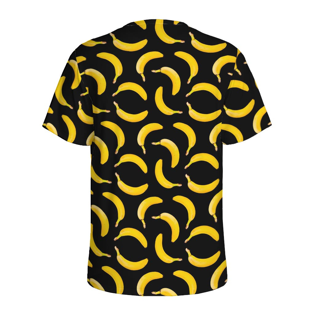 Black Banana Pattern Print Men's Sports T-Shirt