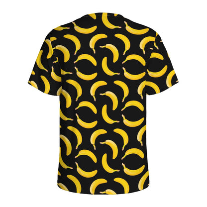Black Banana Pattern Print Men's Sports T-Shirt