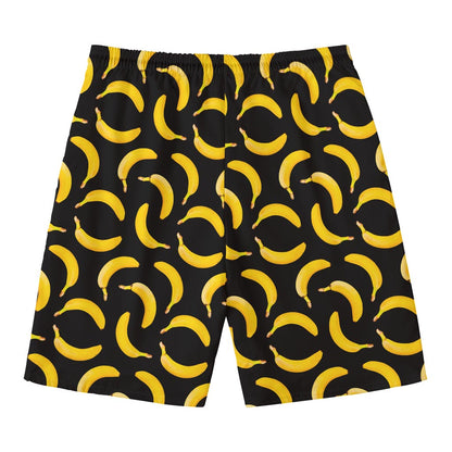 Black Banana Pattern Print Men's Swim Trunks