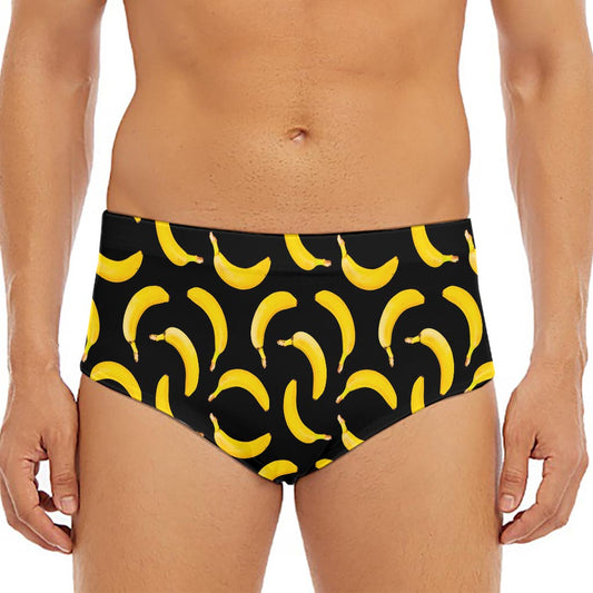 Black Banana Pattern Print Men's Triangle Swim Briefs