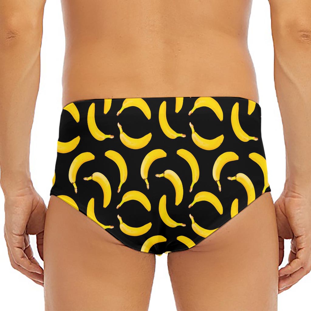 Black Banana Pattern Print Men's Triangle Swim Briefs