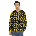 Black Banana Pattern Print Men's Velvet Pullover Hoodie