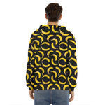Black Banana Pattern Print Men's Velvet Pullover Hoodie