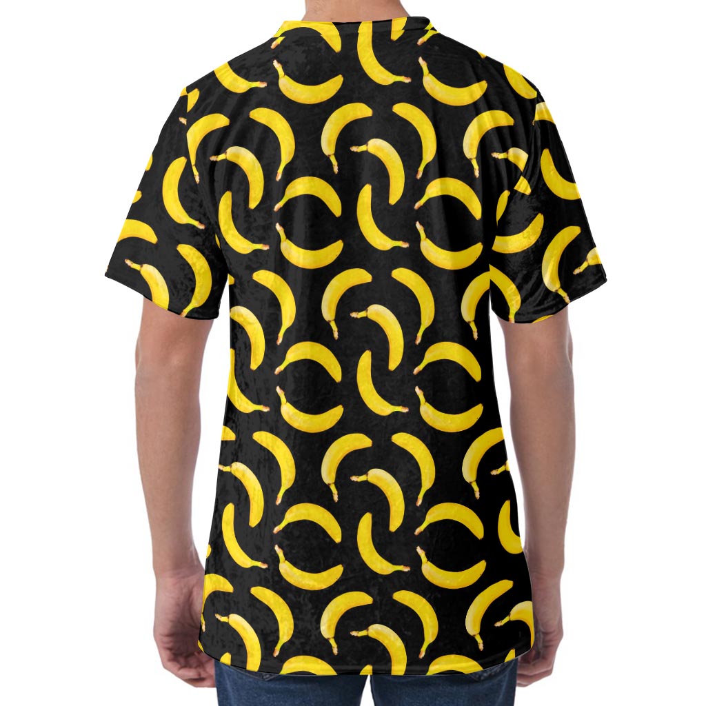 Black Banana Pattern Print Men's Velvet T-Shirt