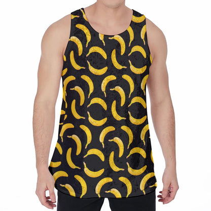 Black Banana Pattern Print Men's Velvet Tank Top