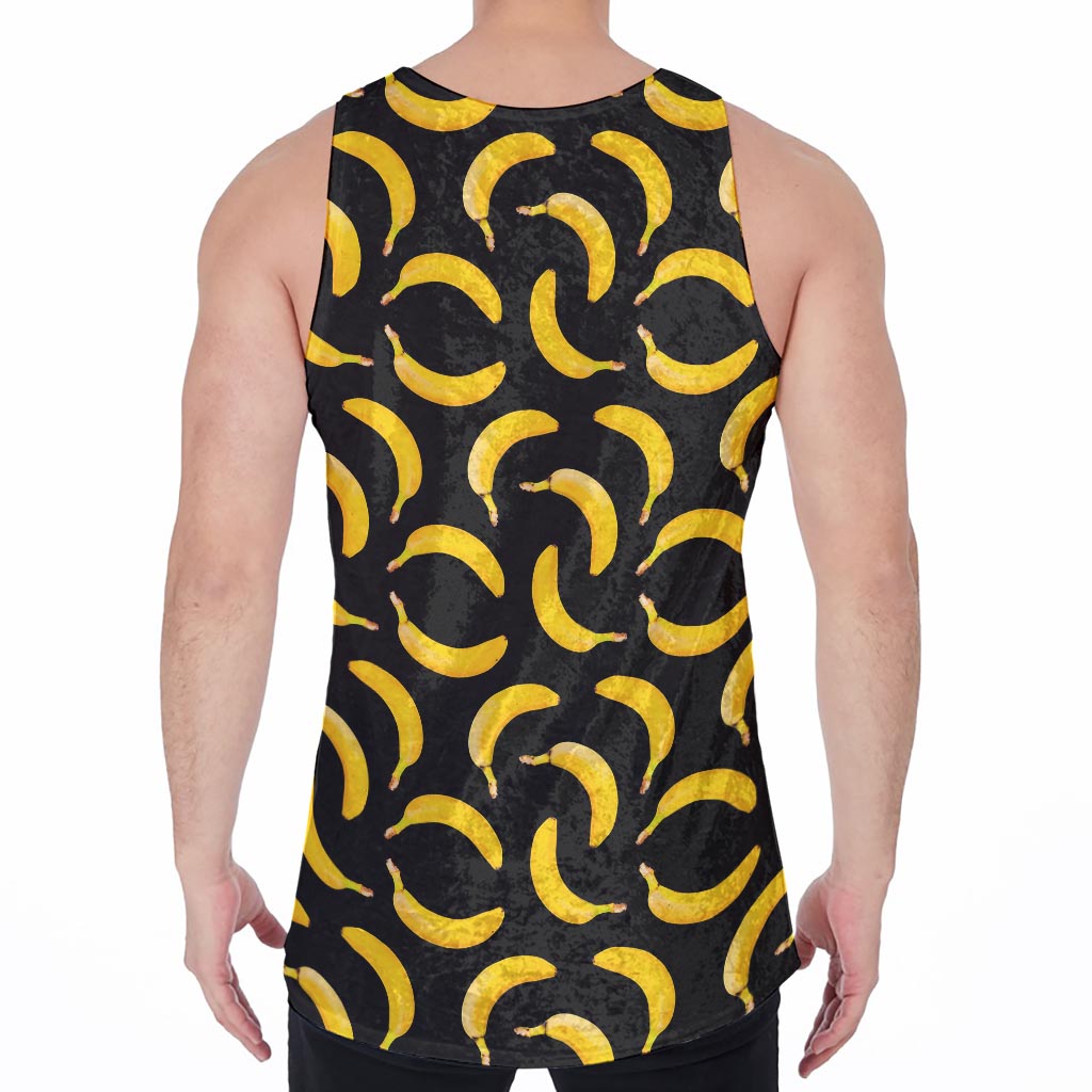 Black Banana Pattern Print Men's Velvet Tank Top
