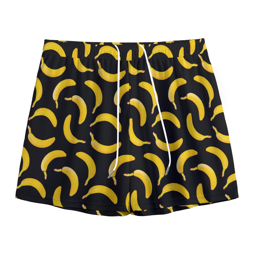 Black Banana Pattern Print Mesh Shorts