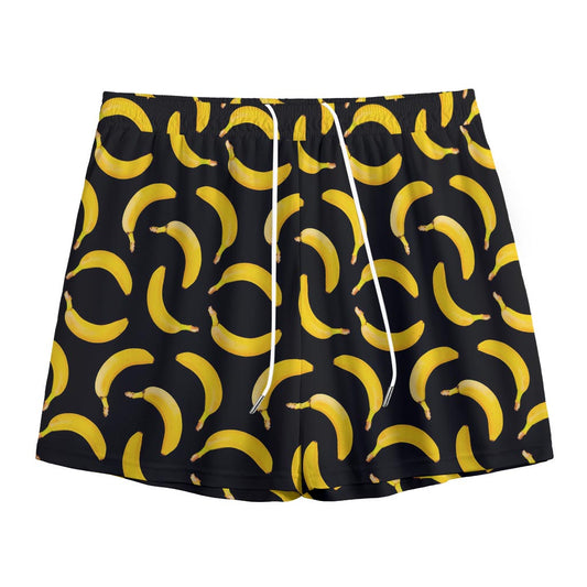 Black Banana Pattern Print Mesh Shorts