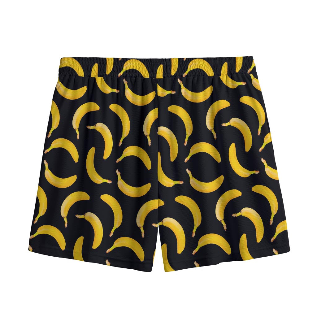 Black Banana Pattern Print Mesh Shorts