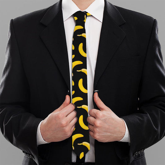 Black Banana Pattern Print Necktie