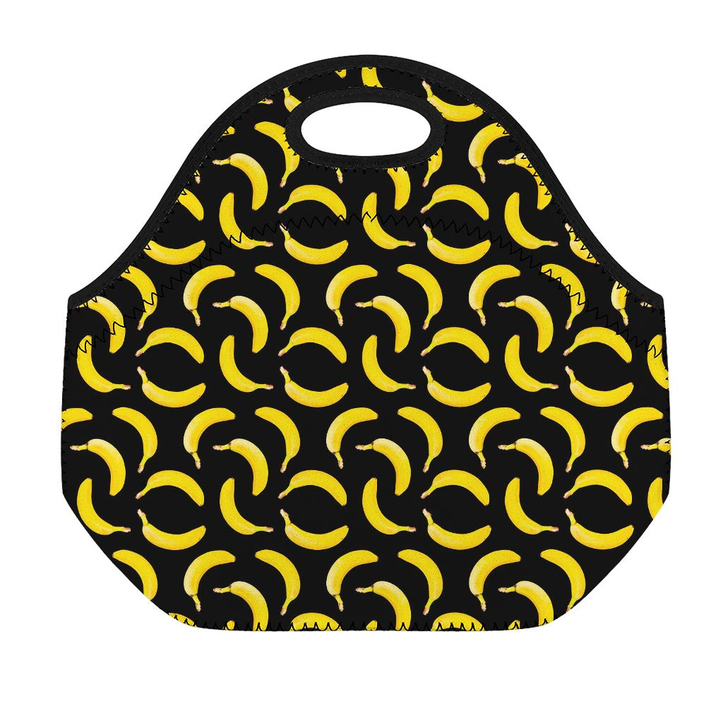 Black Banana Pattern Print Neoprene Lunch Bag