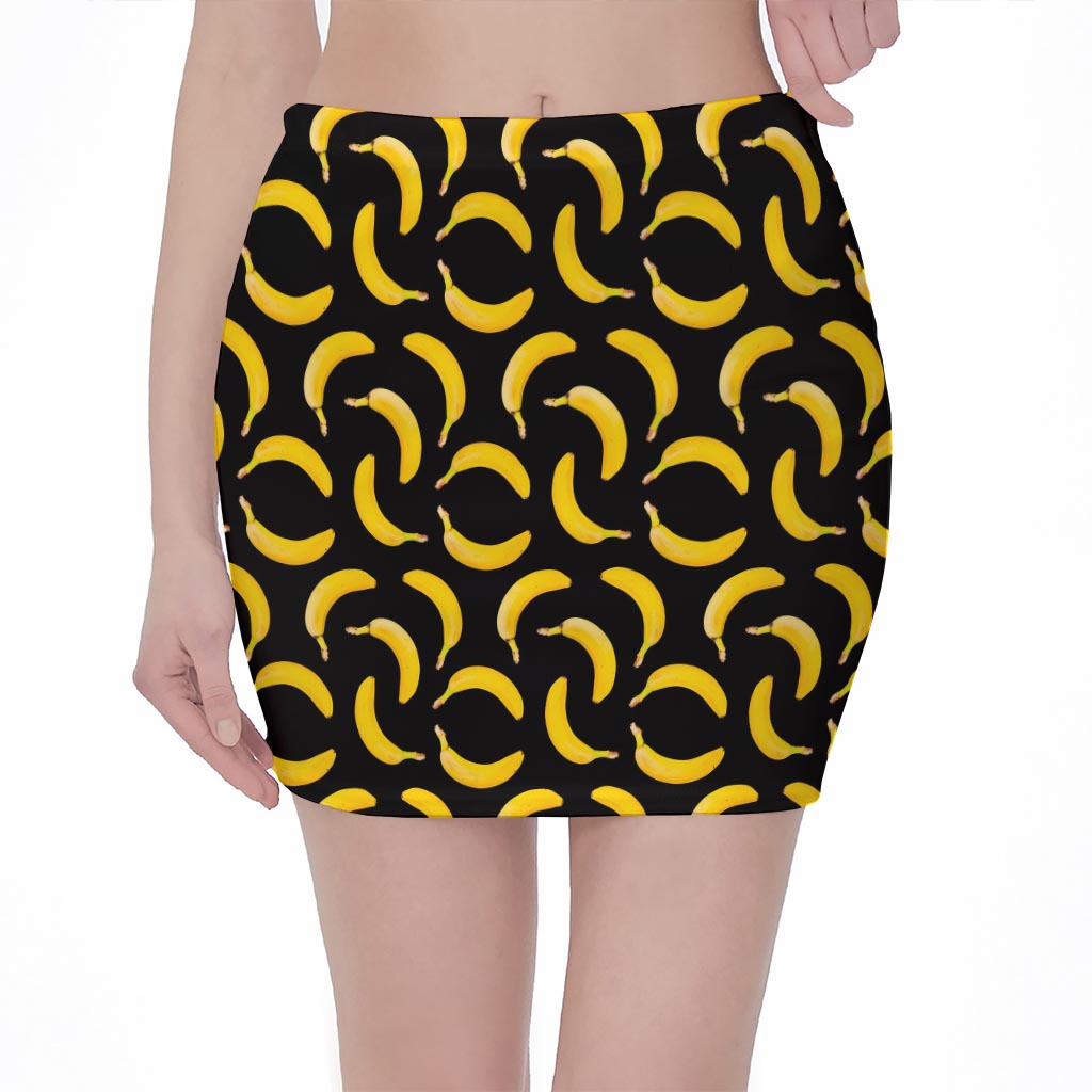 Black Banana Pattern Print Pencil Mini Skirt
