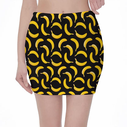 Black Banana Pattern Print Pencil Mini Skirt