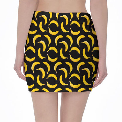 Black Banana Pattern Print Pencil Mini Skirt