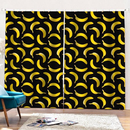 Black Banana Pattern Print Pencil Pleat Curtains