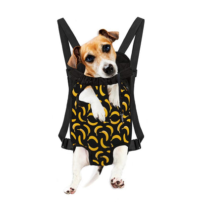 Black Banana Pattern Print Pet Carrier Backpack