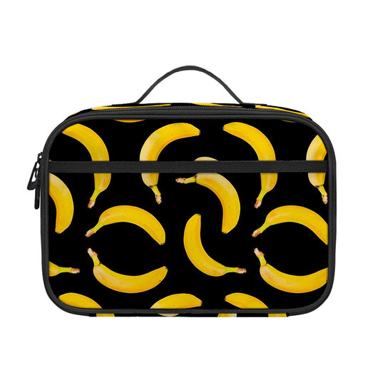 Black Banana Pattern Print Portable Lunch Bag