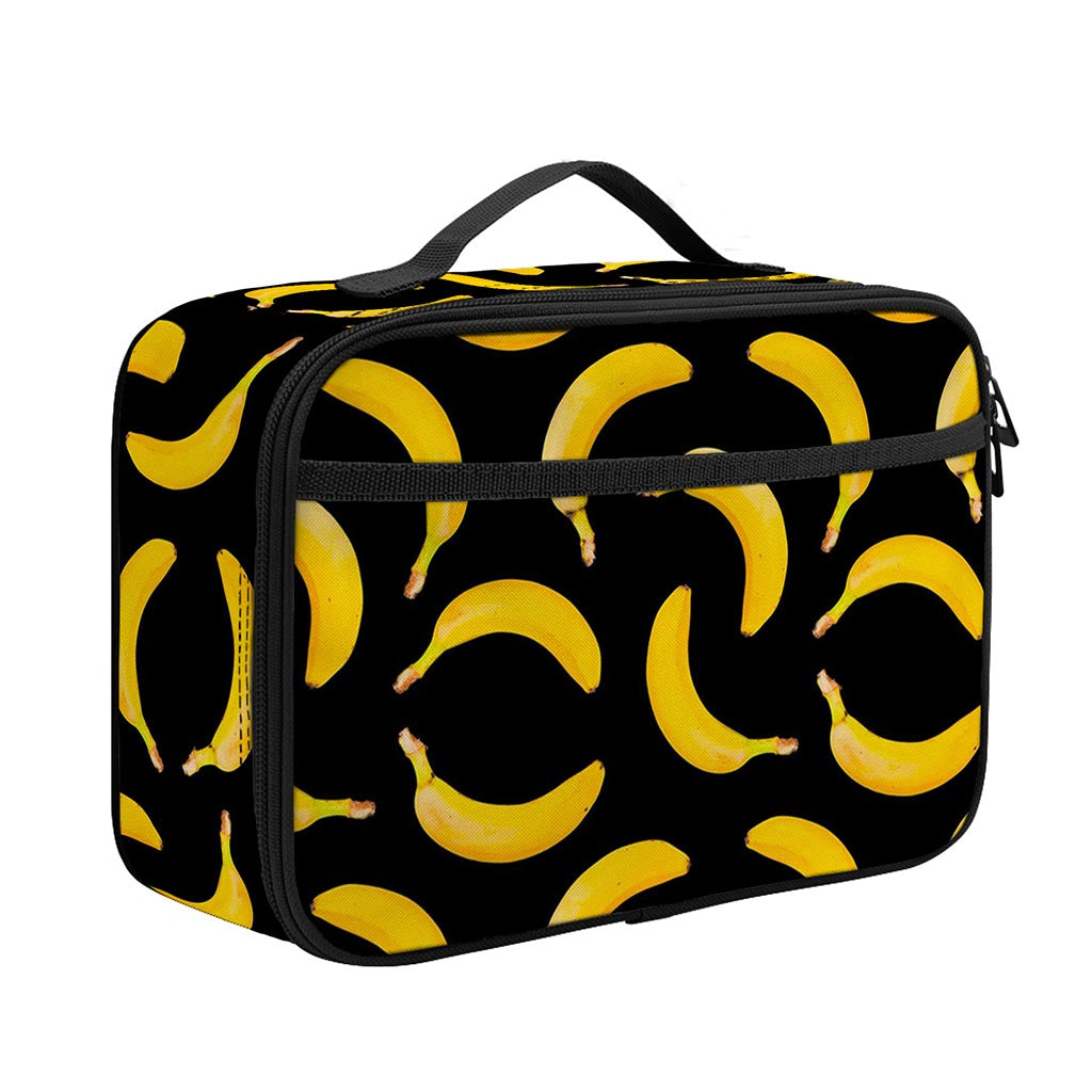 Black Banana Pattern Print Portable Lunch Bag