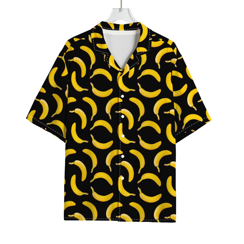 Black Banana Pattern Print Rayon Hawaiian Shirt