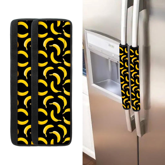Black Banana Pattern Print Refrigerator Handle Covers