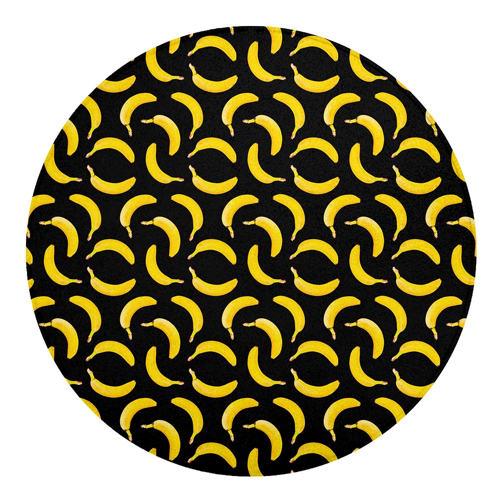 Black Banana Pattern Print Round Blanket