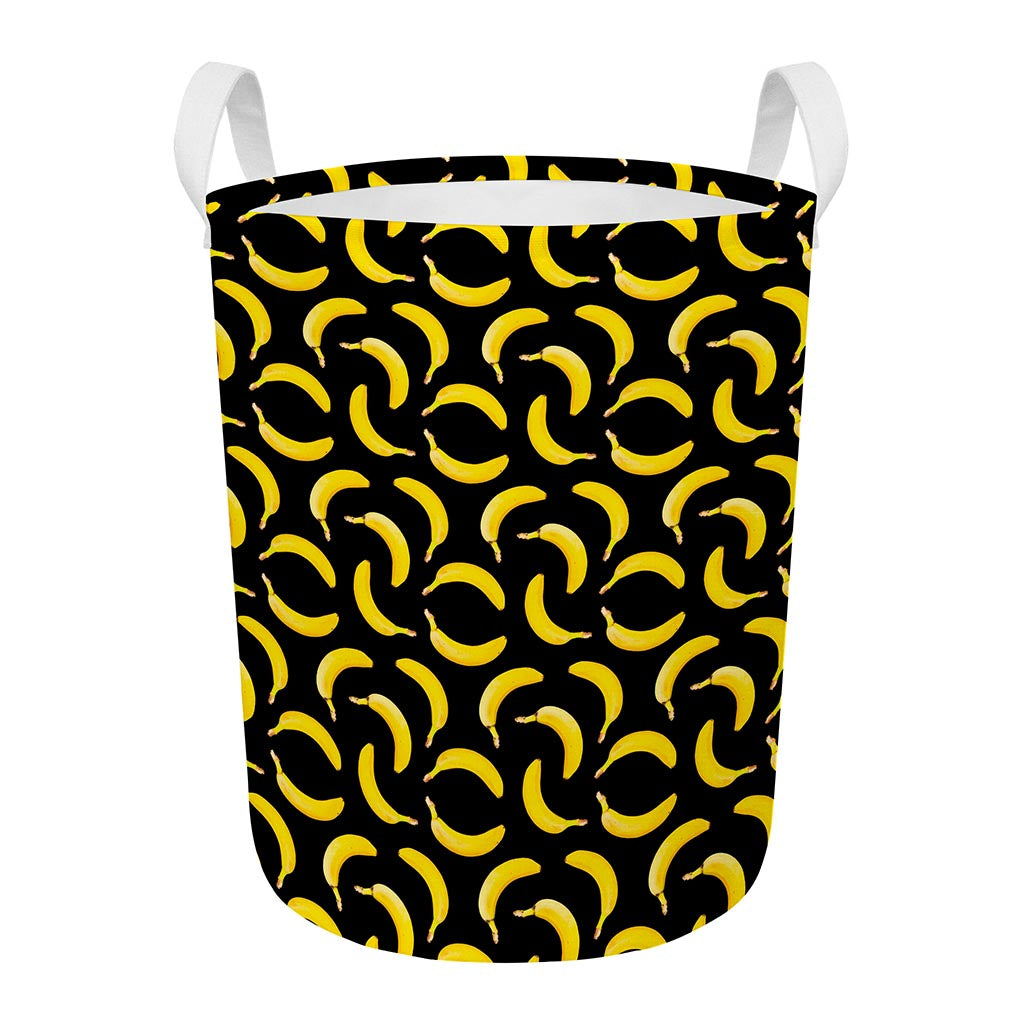 Black Banana Pattern Print Round Laundry Basket