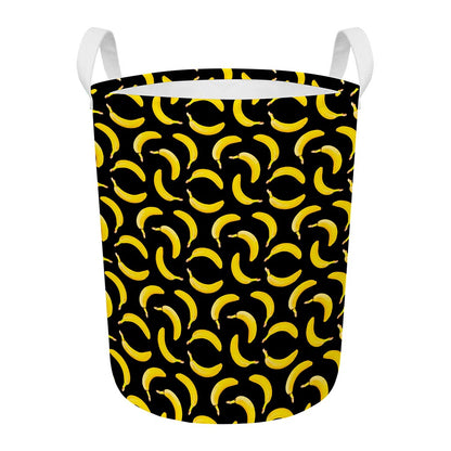 Black Banana Pattern Print Round Laundry Basket