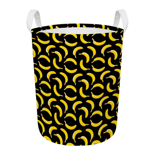 Black Banana Pattern Print Round Laundry Basket