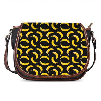 Black Banana Pattern Print Saddle Bag