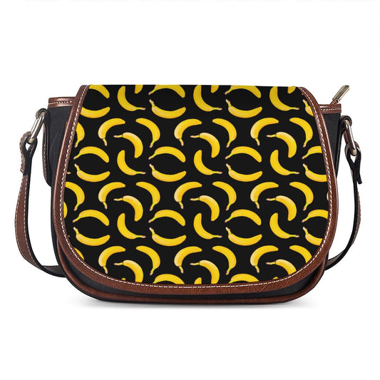 Black Banana Pattern Print Saddle Bag
