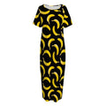 Black Banana Pattern Print Short Sleeve Long Nightdress