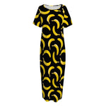 Black Banana Pattern Print Short Sleeve Long Nightdress