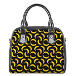Black Banana Pattern Print Shoulder Handbag