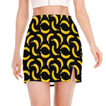 Black Banana Pattern Print Side Slit Mini Skirt