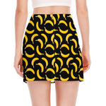 Black Banana Pattern Print Side Slit Mini Skirt